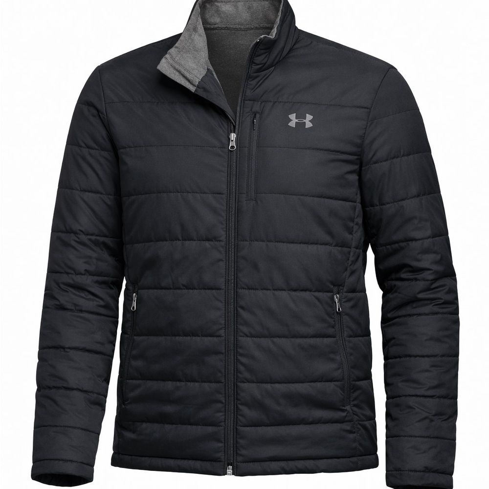 Under Armour Black Puffer Jacket Men’s Large Full Zip Quilted Athletic Coat